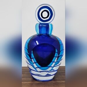 Vintage Fifth Avenue Large Heavy Crystal Perfume Bottle W/ Stopper Cobalt Blue